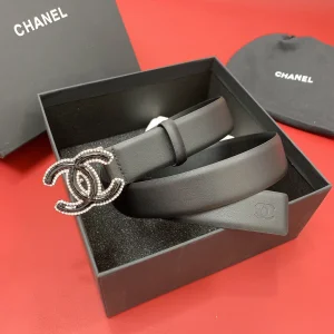 Chanel CC Logo Black Leather Belt 30MM