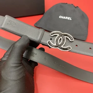 Chanel CC Logo Black Leather Belt 30MM