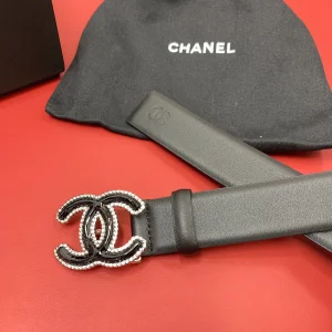 Chanel CC Logo Black Leather Belt 30MM