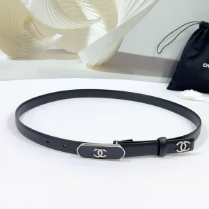 Chanel CC Logo Black Leather Belt 20MM