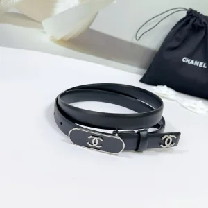 Chanel CC Logo Black Leather Belt 20MM