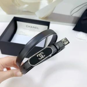 Chanel CC Logo Black Leather Belt 20MM