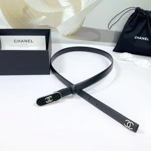 Chanel CC Logo Black Leather Belt 20MM