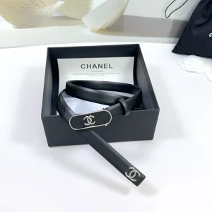 Chanel CC Logo Black Leather Belt 20MM