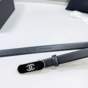Chanel CC Logo Black Leather Belt 20MM