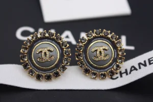 Chanel Crystal CC Round Earrings Black