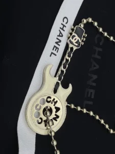 Chanel Guitar CC Logo Gold Necklaces