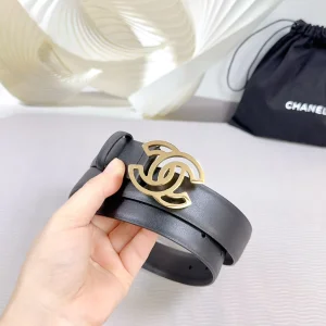 Chanel CC logo Black Leather Belt 30MM