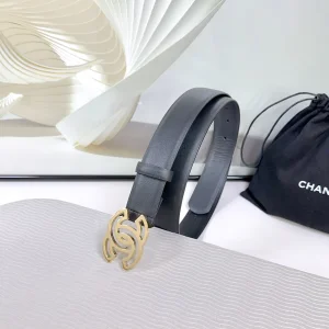 Chanel CC logo Black Leather Belt 30MM