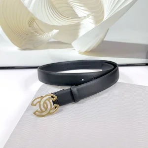 Chanel CC logo Black Leather Belt 30MM