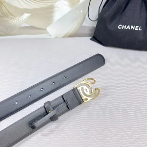 Chanel CC logo Black Leather Belt 30MM