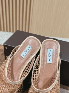 Alaia Beige Fishnet Flat Mules