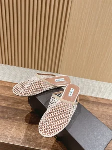 Alaia Off White Fishnet Flat Mules