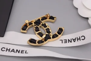 Chanel CC Black Gold Brooch