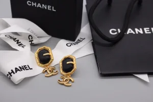 Chanel CC Black Gold Earrings