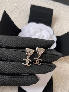 Chanel Gold CC Crystal Pendant Earrings