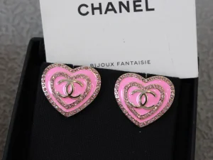 Chanel CC Diamonds Pink Heart Earrings