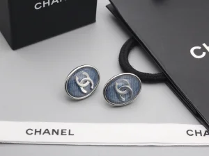 Chanel CC Oval Earrings Navy Blue