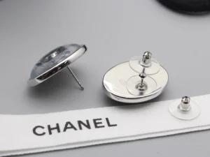 Chanel CC Oval Earrings Navy Blue