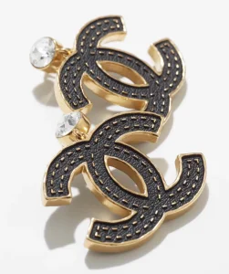 Chanel CC Logo Black Leather Earrings