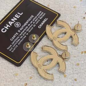 Chanel CC Logo Black Leather Earrings