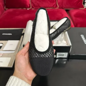 Chanel Black Mesh Ballet Flats