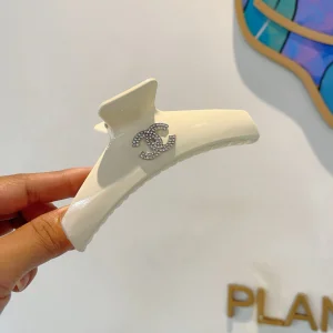 Chanel Crystals CC Logo Hair Clip White
