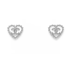 Chanel Crystals CC Heart Earrings