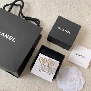 Chanel Crystals CC Heart Earrings