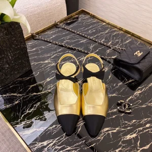 Chanel Gold Leather Ballet Flat