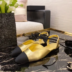 Chanel Gold Leather Ballet Flat