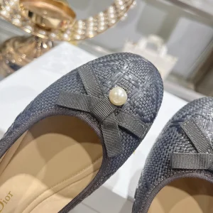 Dior Ballet Flat Black Raffia