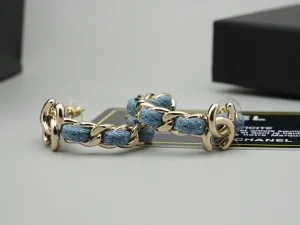 Chanel CC Denim Blue Hoop Earrings