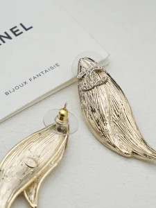 Chanel Gold Metal Leaf Earrings