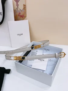 Celine Crecy Buckle White Leather Belt