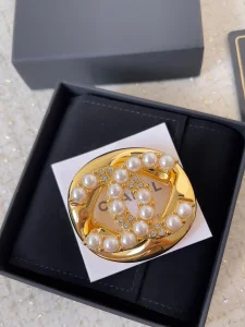 Chanel CC Faux Pearl Crystals Brooch